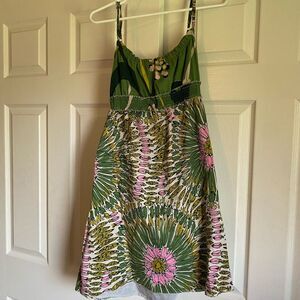 Vintage Charlotte Russe Green Tropical Mini Dress Size large green pink retro